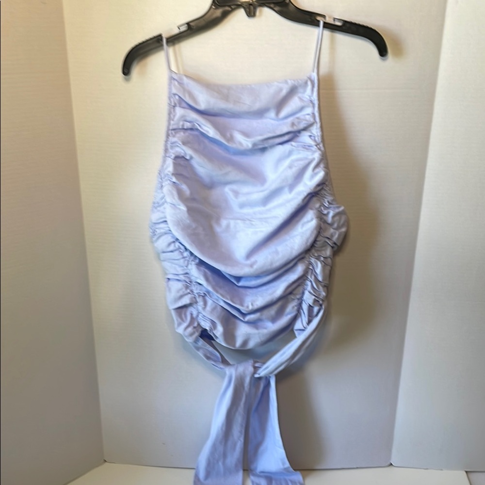 Free People  Juniors Size XL Light Blue Ruched One Piece  Top Cropped 55% Linen